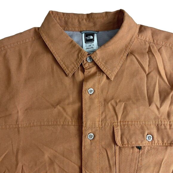 The North Face Mens Brown Check Shorts Sleeve‎ Button Up Shirt Large - Picture 1 of 5